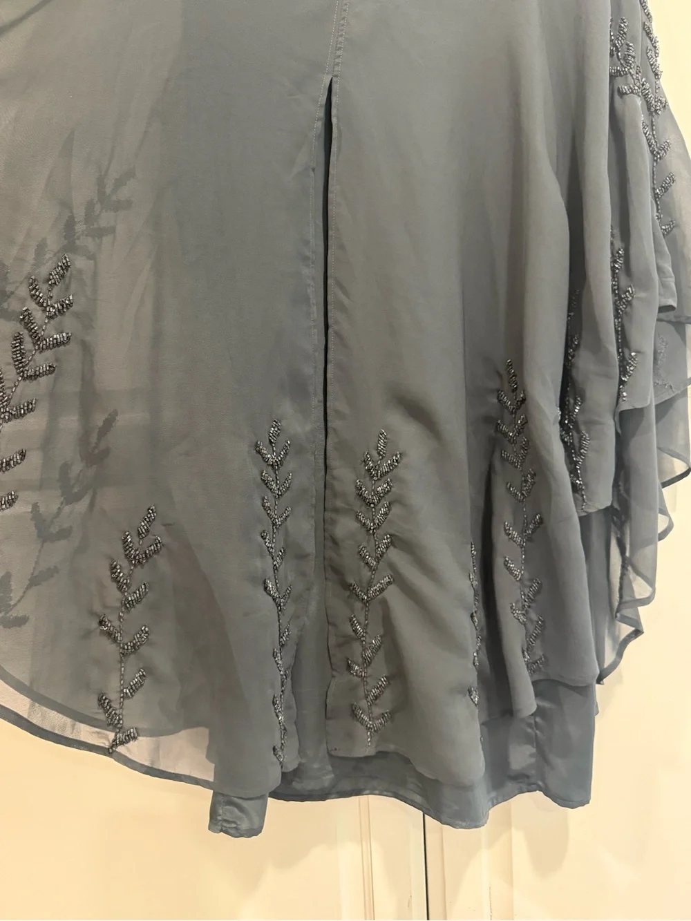 Free People Dark Gray Chiffon Mini Dress w/ Beaded Floral Accent Size Medium